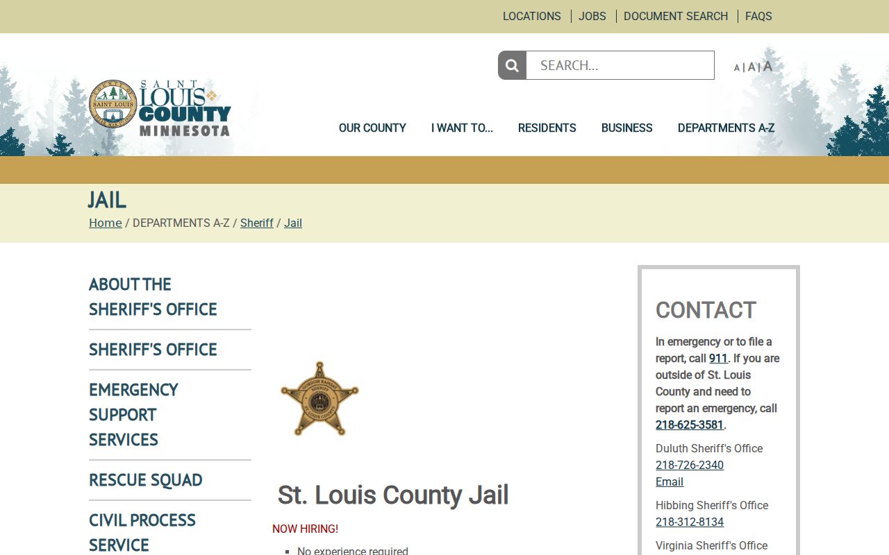 St. Louis County residents directory jail roster entry point