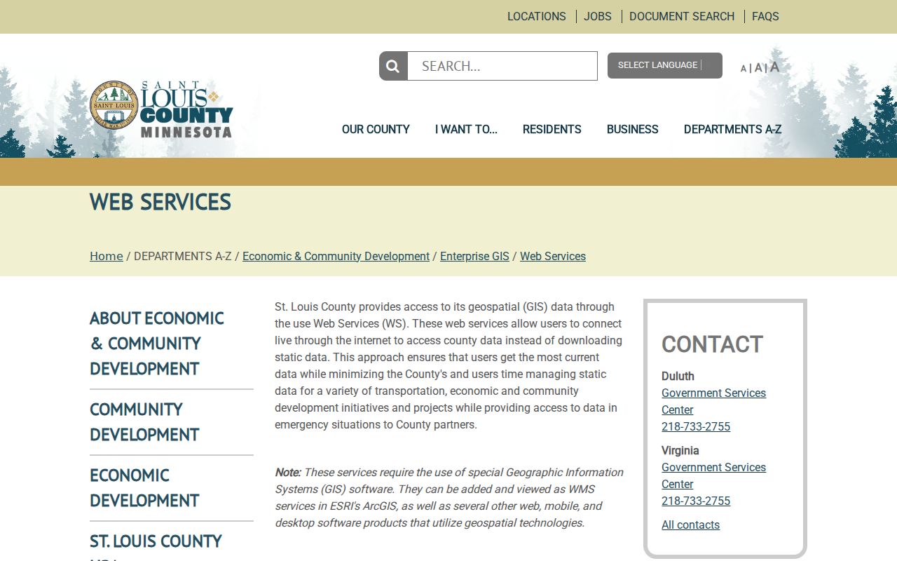 St. Louis County street directory GIS web services and historical aerial layers