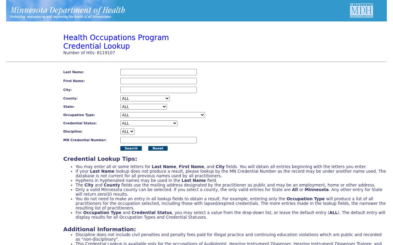 St. Louis County residents directory Minnesota health occupation verification search