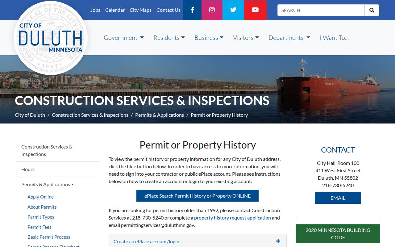 St. Louis County previous residents Duluth permit and property-history route