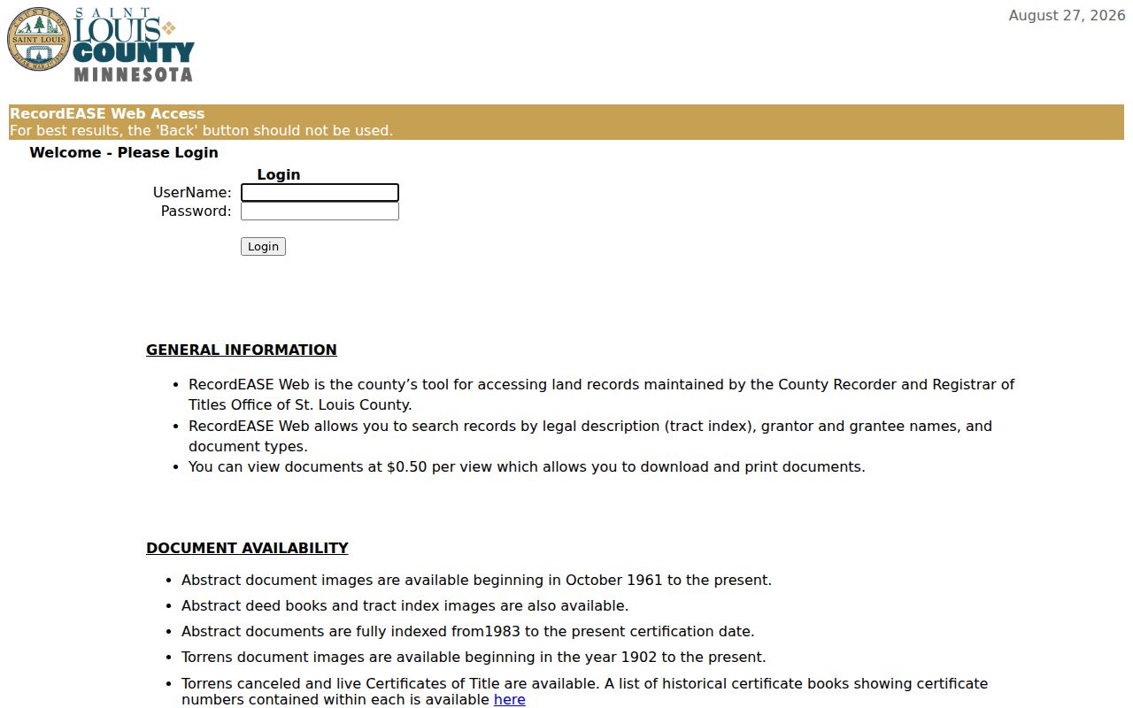 St. Louis County street directory RecordEASE recorded land index
