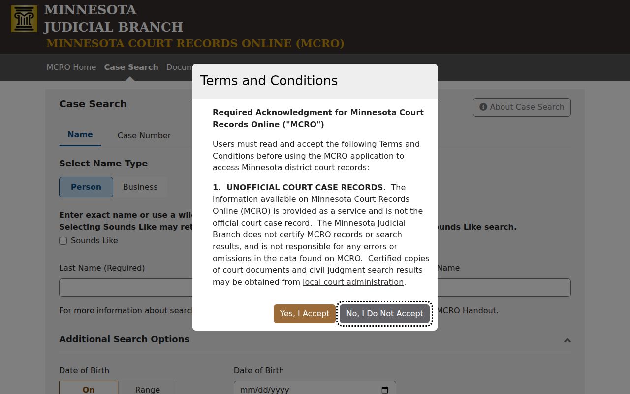 St. Louis County resident lookup using Minnesota MCRO Case Search